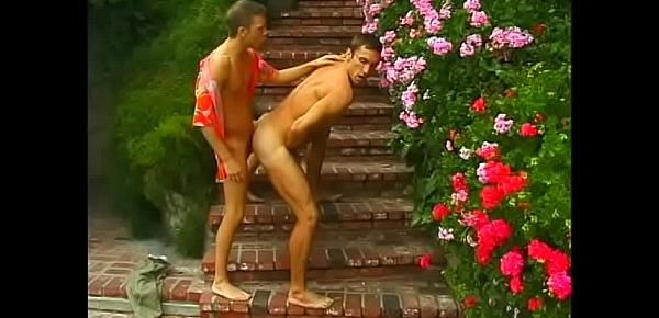  Fit younger dude strips and gets drilled by sugar pop by the pool
